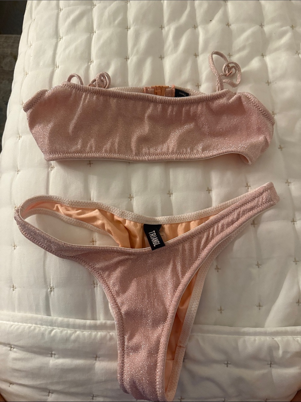 triangl swimwear Shimmery Light Pink Bandeau Bikini Set